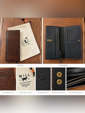 Will Leather Goods Brown Woven Leather Long Wallet